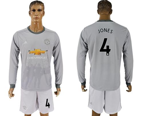 Manchester United #4 Jones Sec Away Long Sleeves Soccer Club Jersey - Click Image to Close